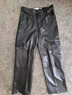 Abercrombie Vegan Leather Cargo Pants Black High Rise Wide Leg